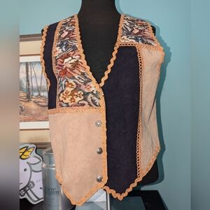 Vintage Suedez patchwork suede and tapestry vest, size Small